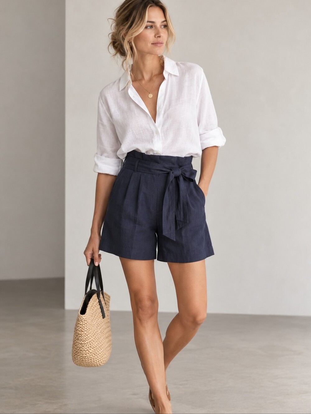 NWT BODEN ST IVES Navy Blue Linen Blend Belted Paperbag Shorts Size 10 New